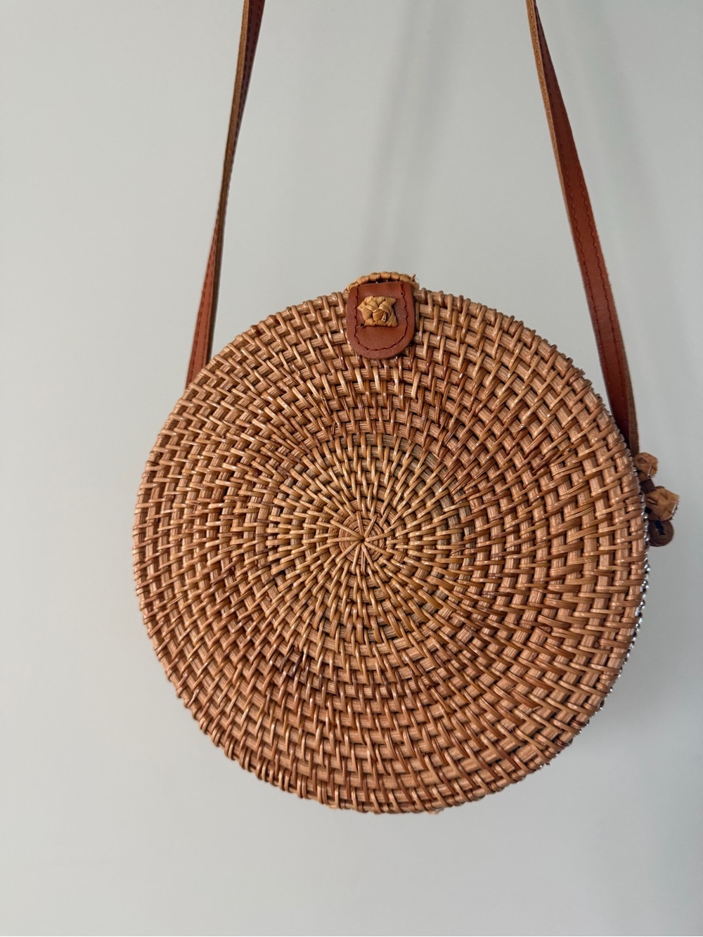 New Woven Round Crossbody Bag in Tan